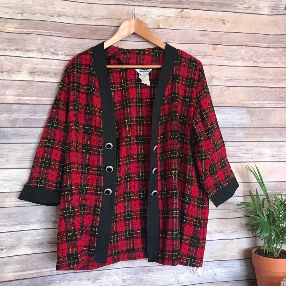 VINTAGE | Anthony Richards red plaid cardigan